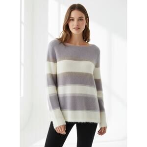 EILEEN FISHER Renew Light Purple/White Stripe Alpaca Mohair Blend Sweater OS/TU